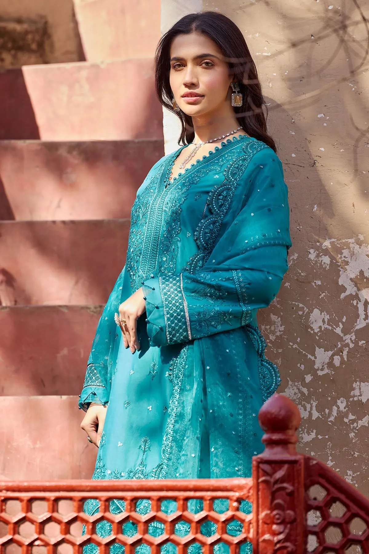 Sea Green Embroidered kameez and Trousers Pakistani Eid Dress