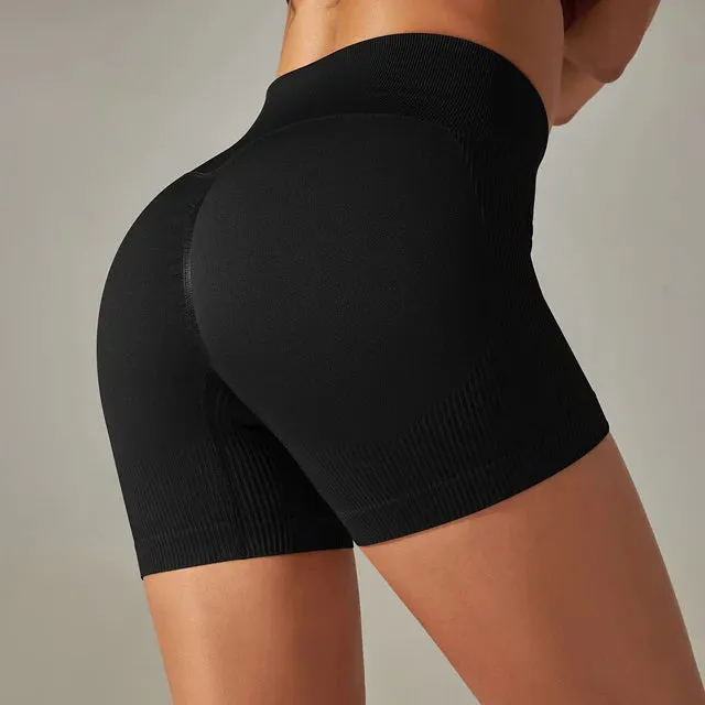 Seamless Yoga Shorts Women - High Waist Gym Shorts, Running Push Up Booty Shorts, Stretchy Fitness Biker Shorts