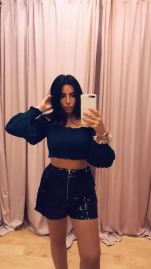Sequin High Waist Zipper Shorts