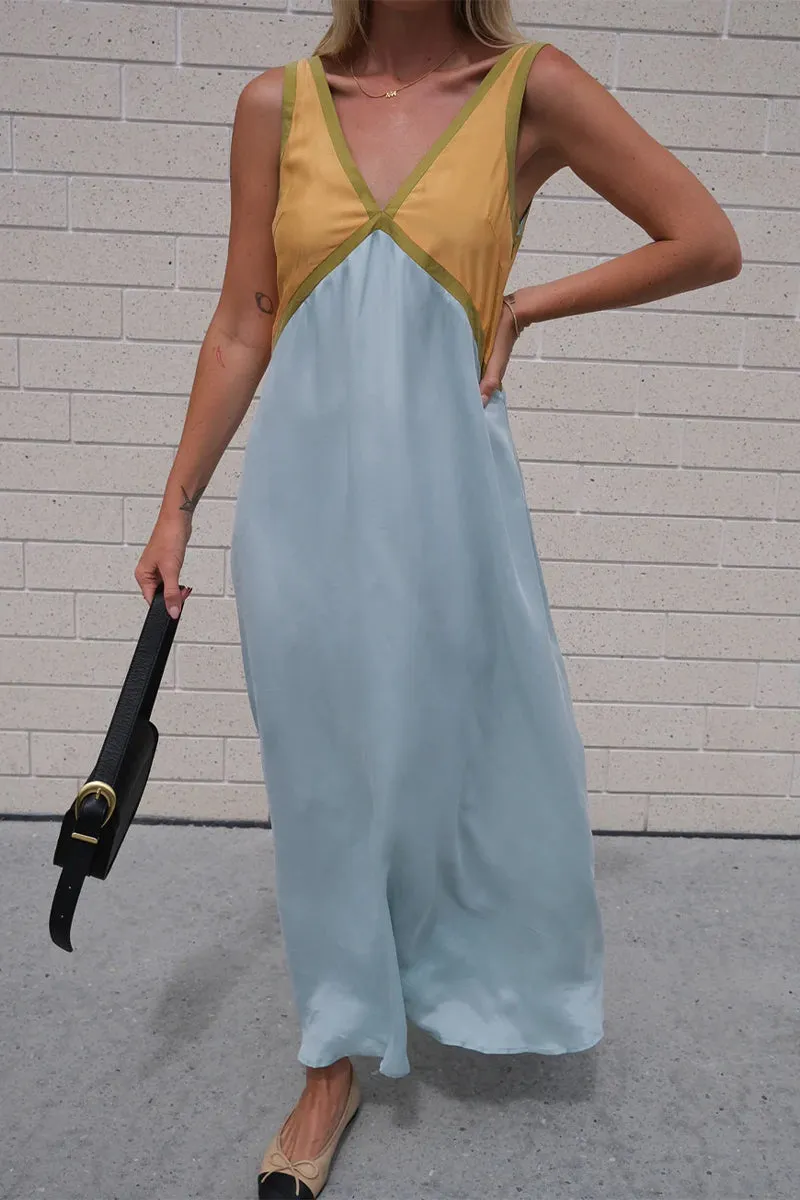Sexy Color Block Contrast V Neck Sleeveless Dresses