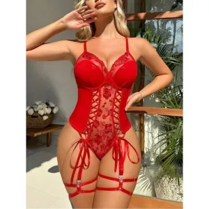 Sexy Floral Lace Up Underwire Lingerie Set