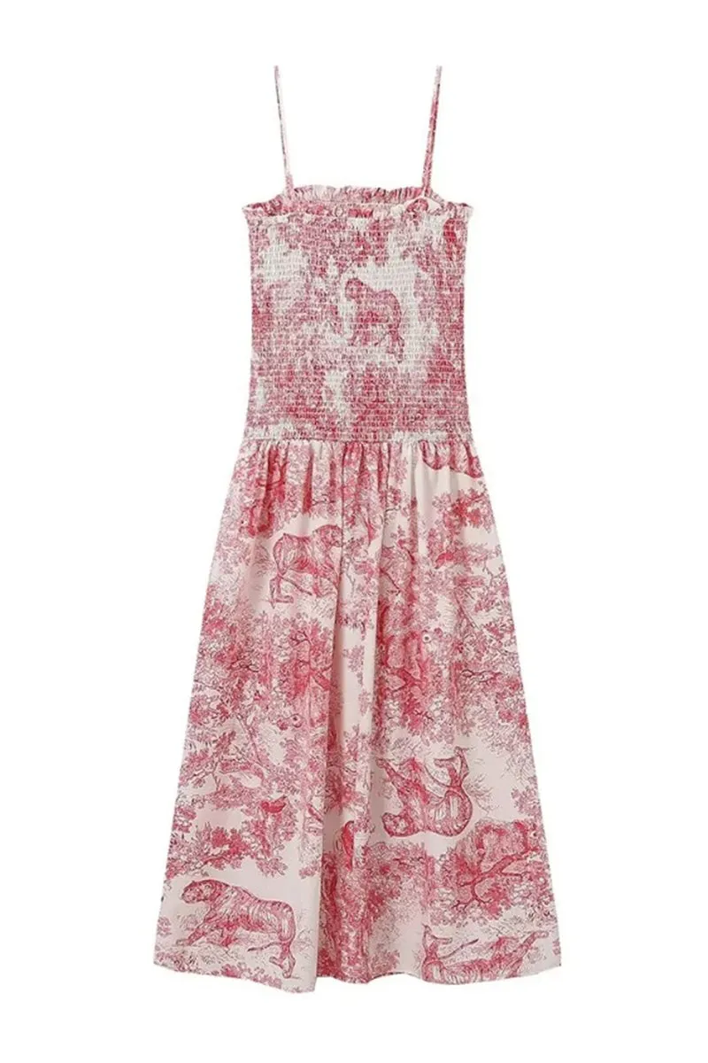 Sexy Floral Print Contrast Square Neck Sling Dresses