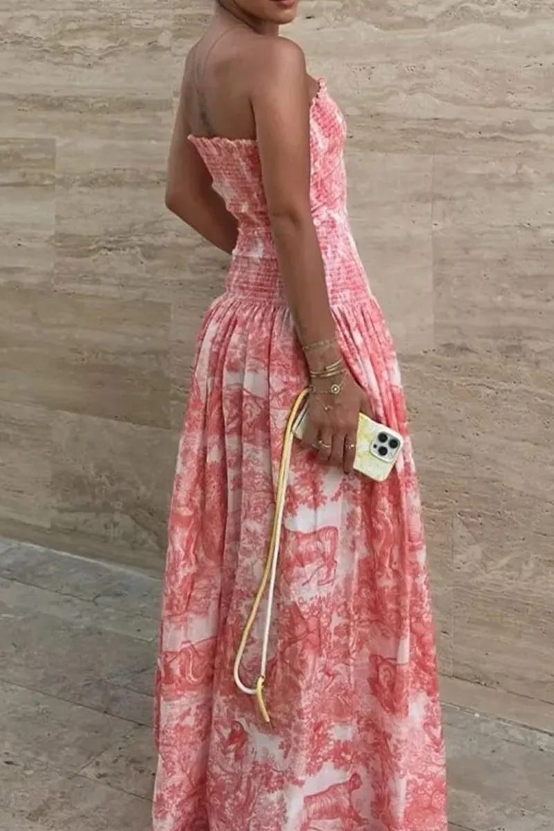 Sexy Floral Print Contrast Square Neck Sling Dresses