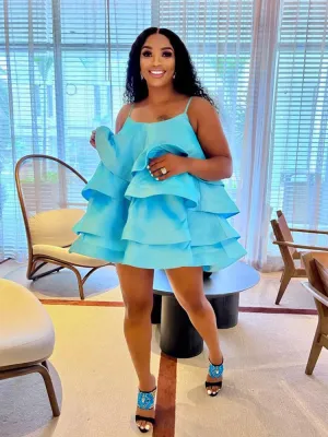 Sexy Short Spaghetti Strap Dress with Ruffles