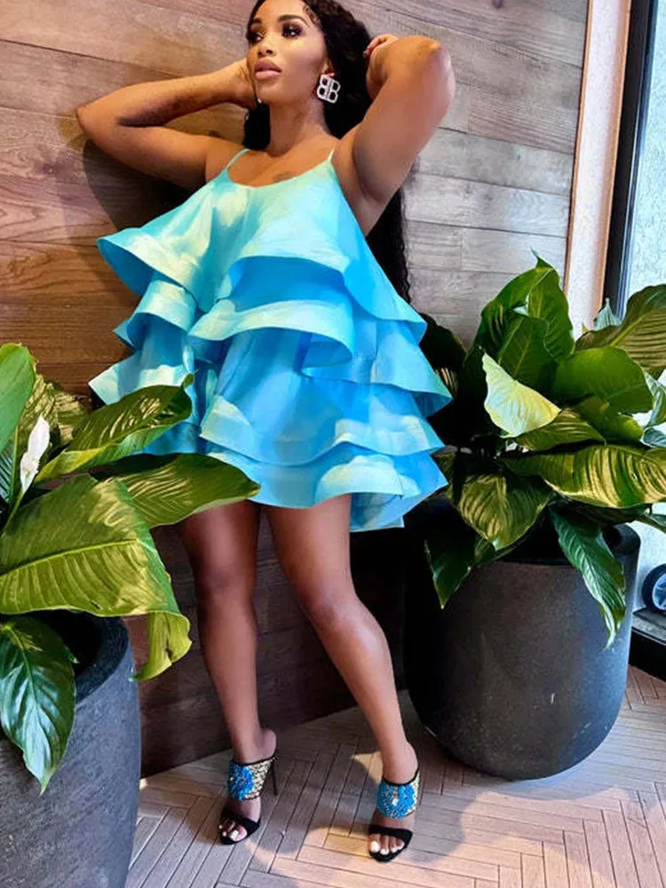 Sexy Short Spaghetti Strap Dress with Ruffles