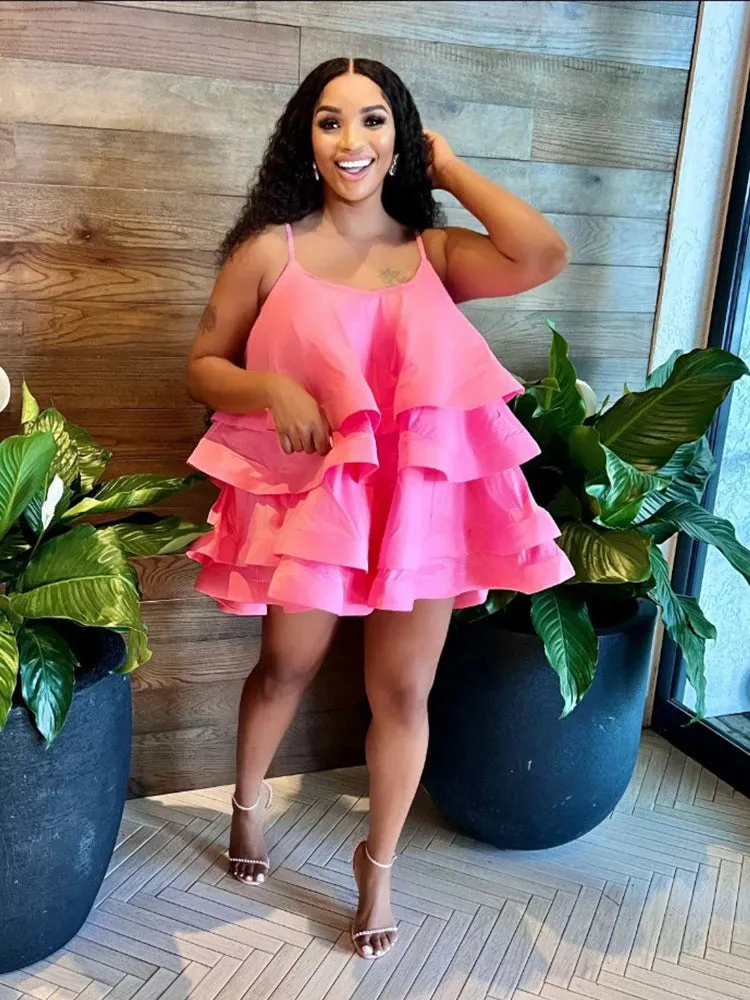 Sexy Short Spaghetti Strap Dress with Ruffles
