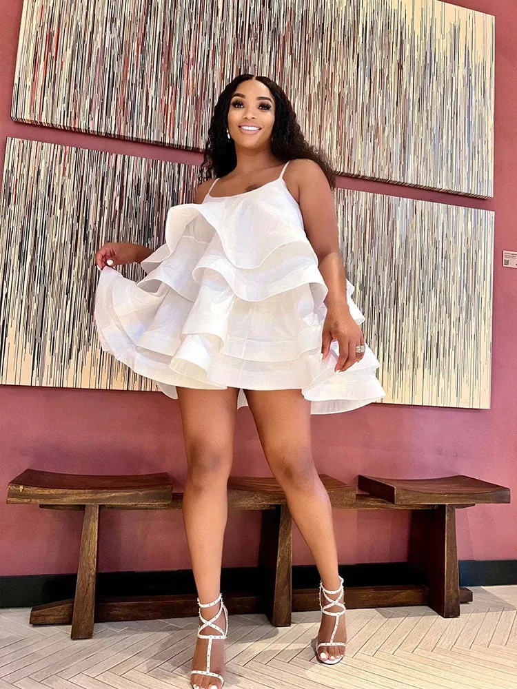 Sexy Short Spaghetti Strap Dress with Ruffles