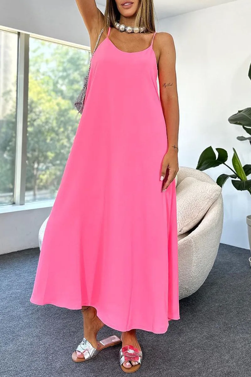 Sexy Solid Backless U Neck Sling Dresses