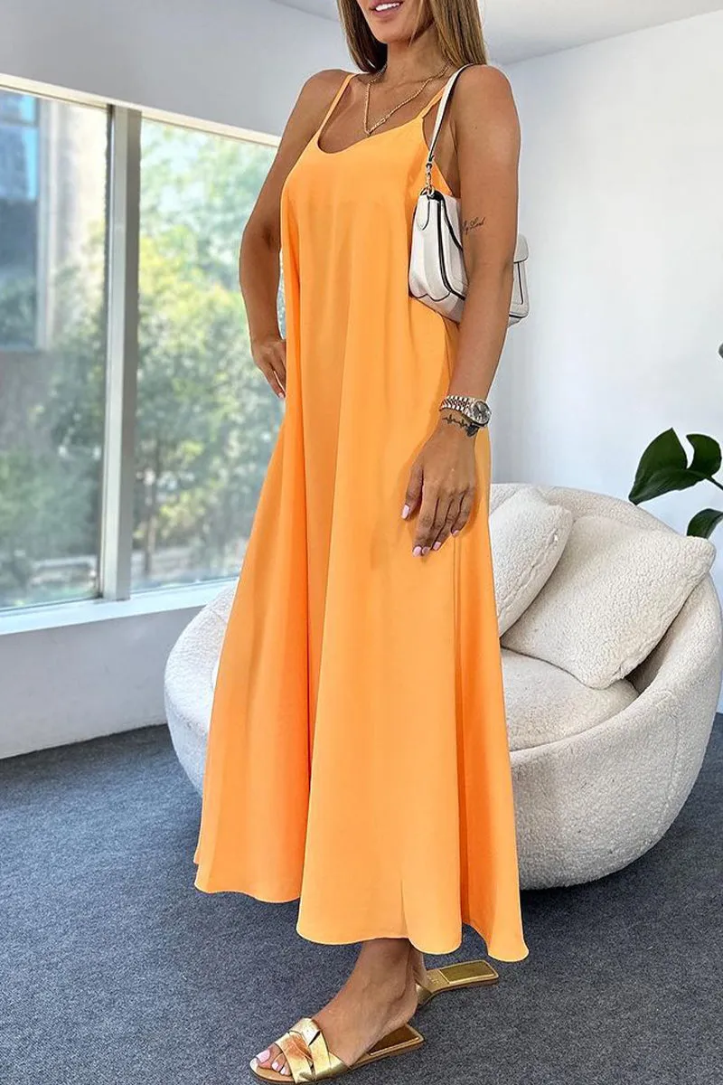 Sexy Solid Backless U Neck Sling Dresses