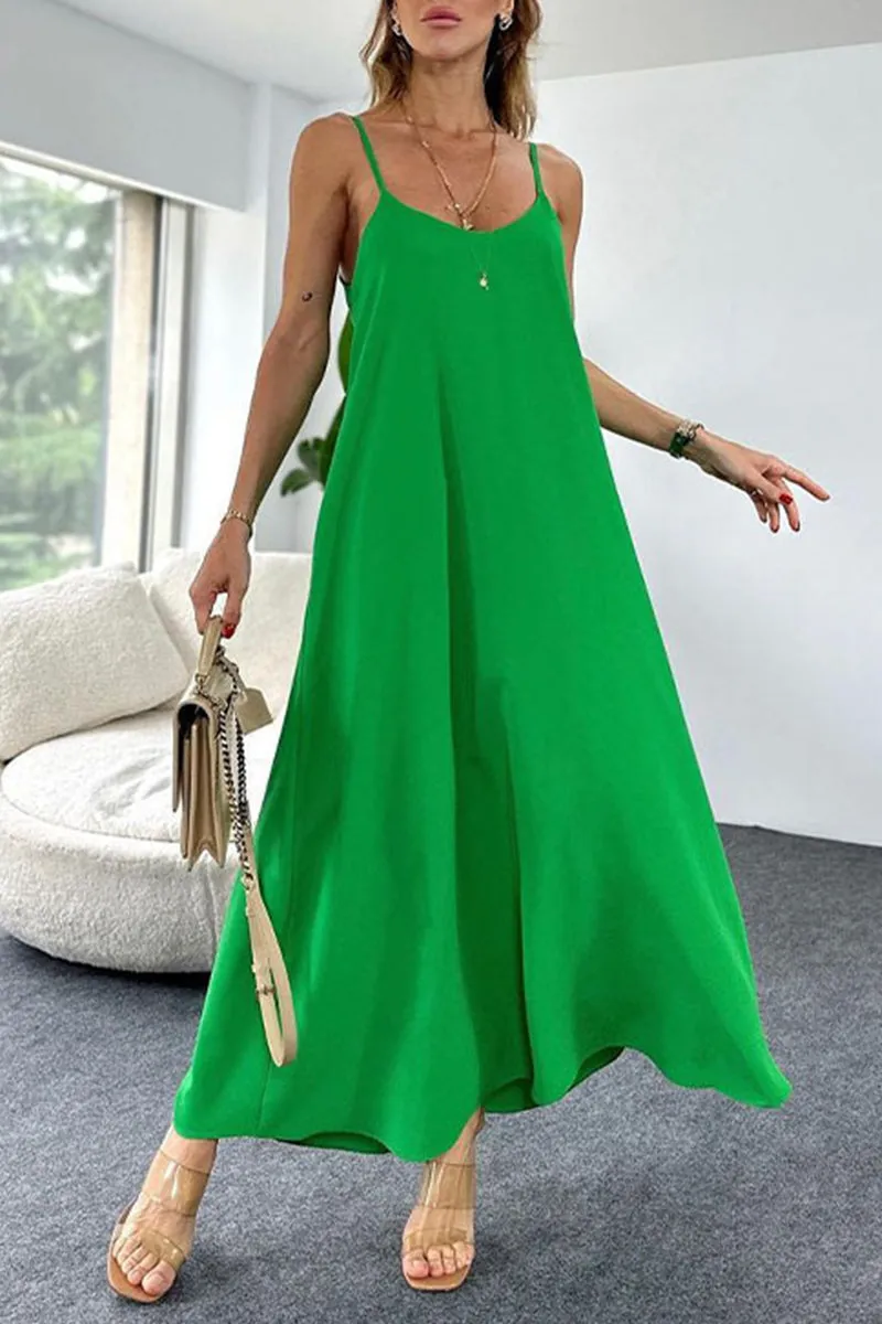 Sexy Solid Backless U Neck Sling Dresses