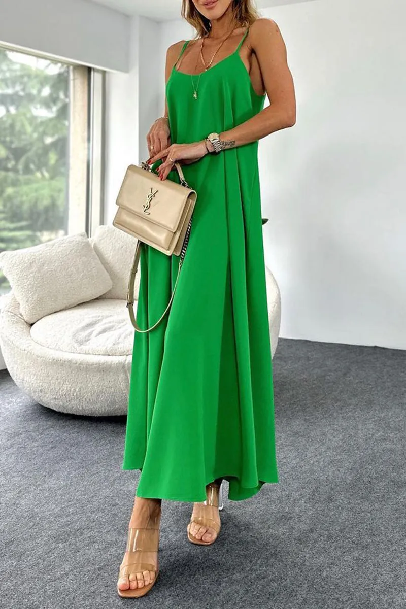 Sexy Solid Backless U Neck Sling Dresses