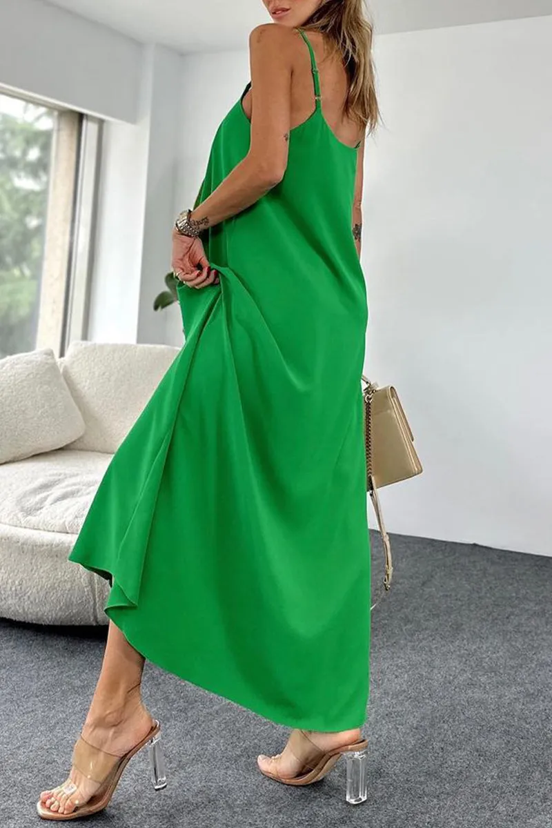 Sexy Solid Backless U Neck Sling Dresses