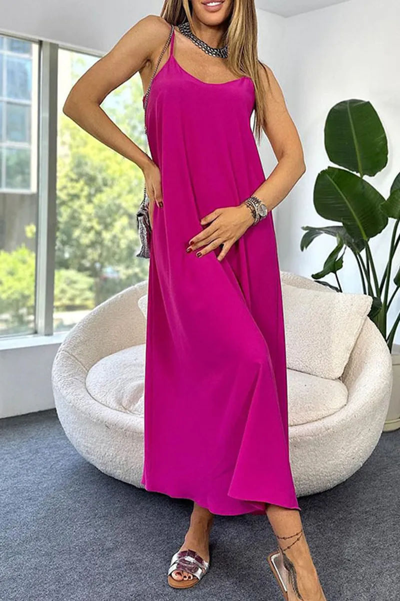 Sexy Solid Backless U Neck Sling Dresses