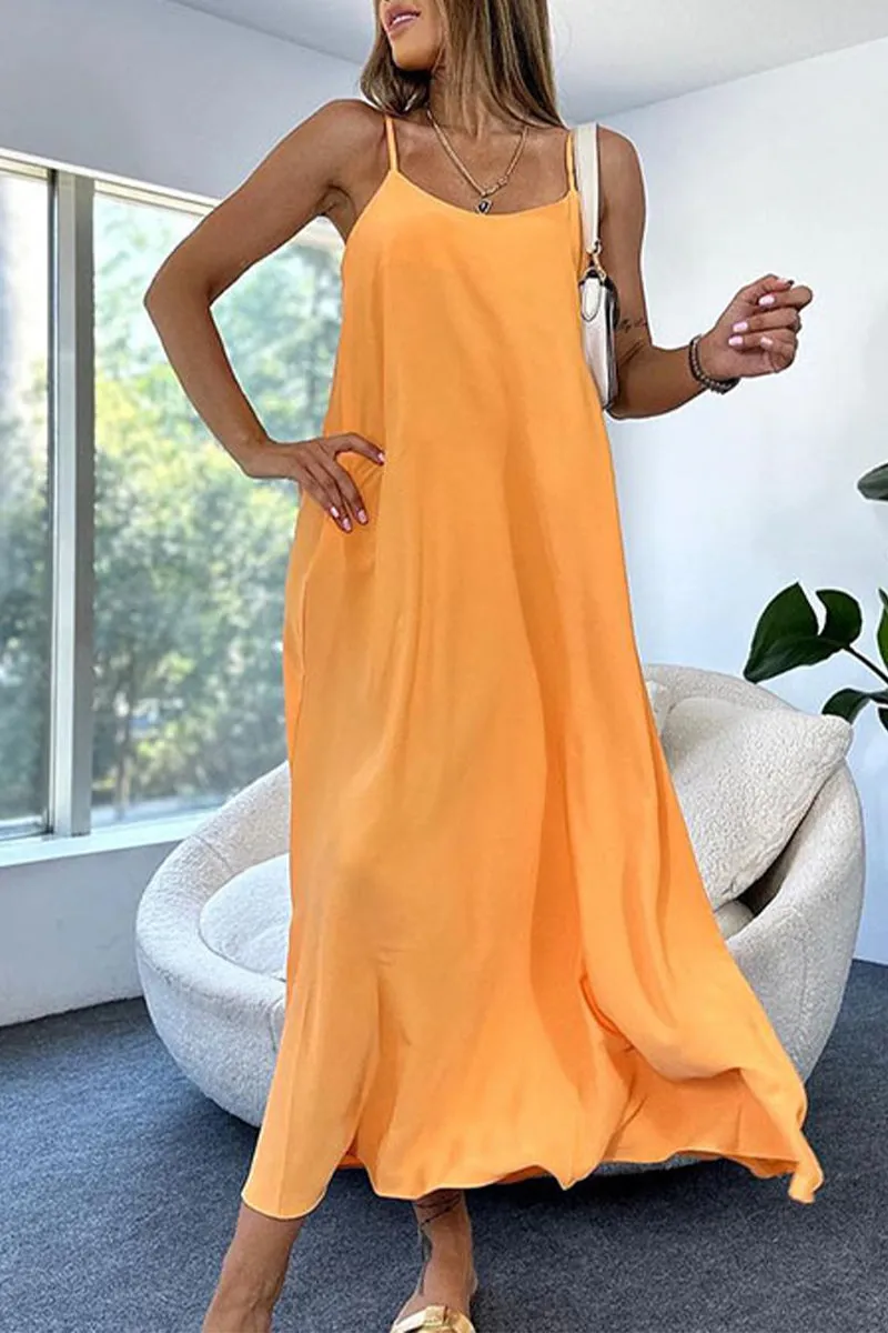 Sexy Solid Backless U Neck Sling Dresses