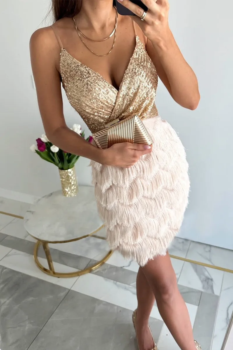 Sexy Solid Contrast V Neck Sling Dresses