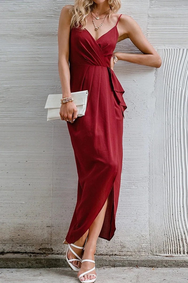 Sexy Solid Fold V Neck Irregular Dresses