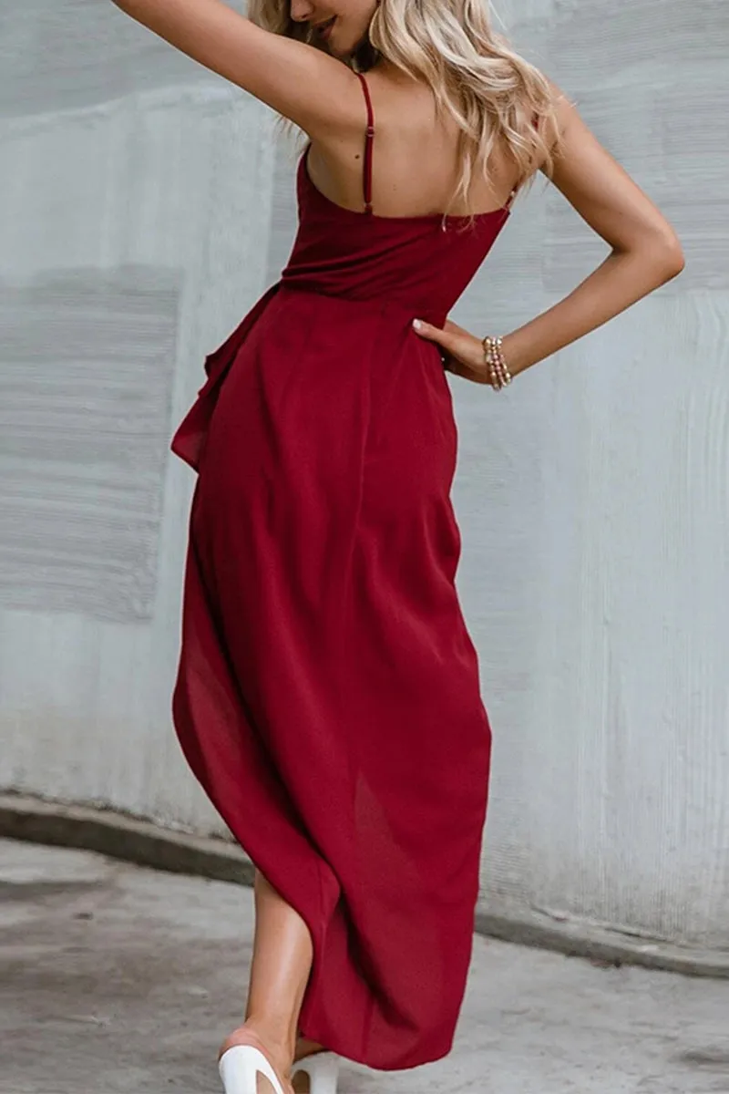 Sexy Solid Fold V Neck Irregular Dresses