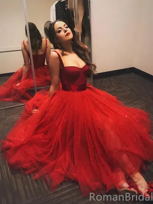 Sexy Spaghetti Strap Sleeveless A-line Tulle Short Red Homecoming Dresses For Party Online, HD01008