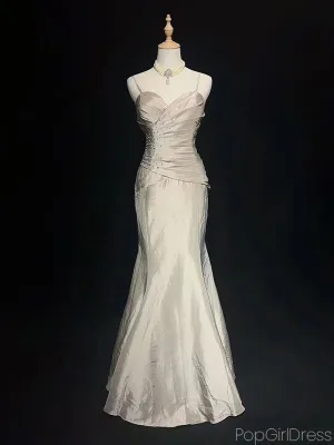 Sexy Spaghetti Strap Sleeveless Mermaid Satin Long Prom Dresses For Party Online, OL397