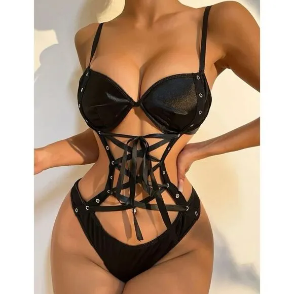 Sexy Lace Up Bodysuit Lingerie