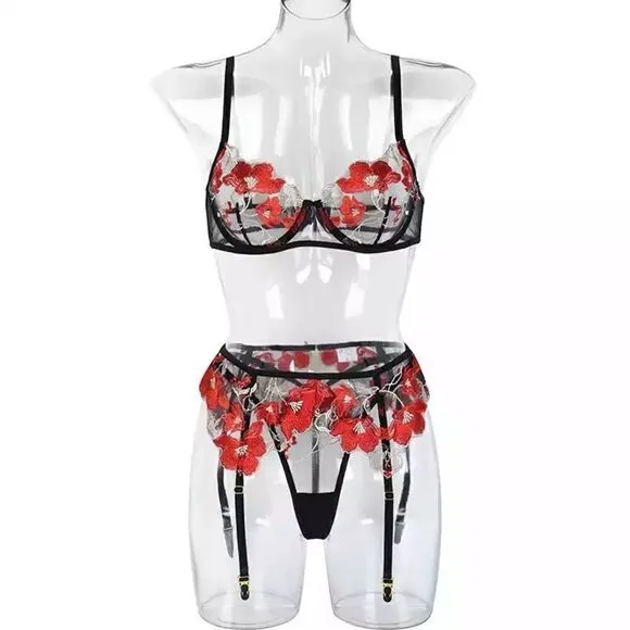 Sexy Sheer Floral Embroidered Lingerie Set