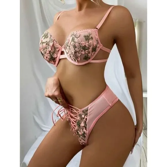 Sexy Sheer Floral High Waisted Lingerie Set