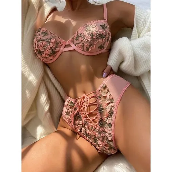 Sexy Sheer Floral High Waisted Lingerie Set