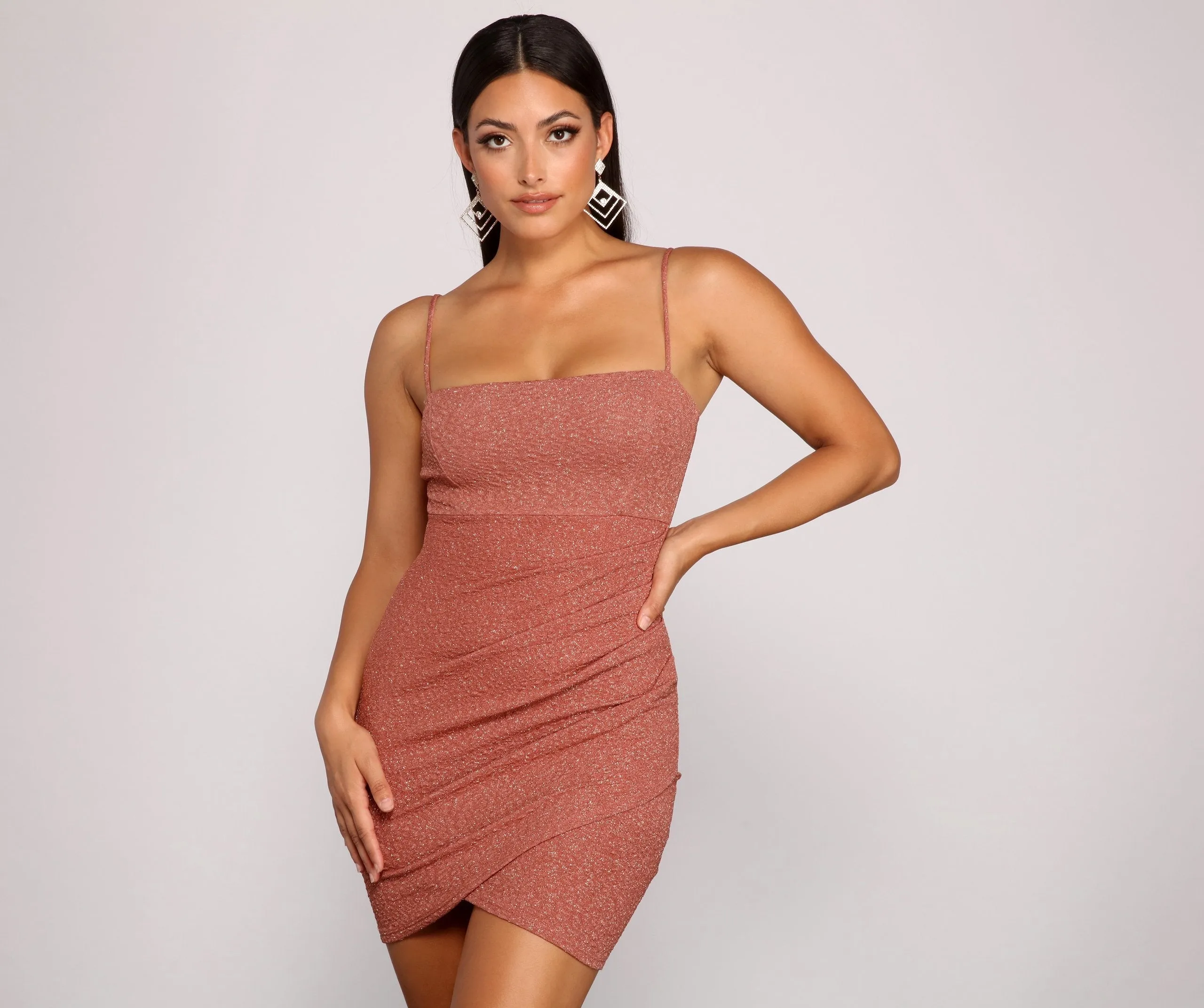 Shine On Ruched Charming Glitter Mini Dress