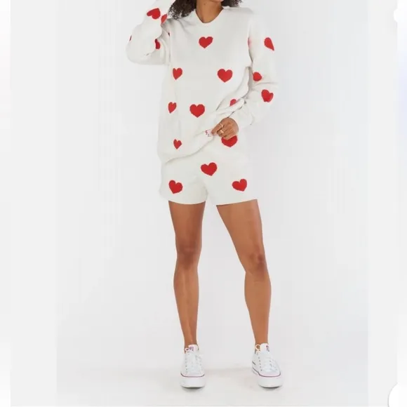 Show Me Your Mumu Boardwalk Shorts in Tossed Heart Knit High Waist