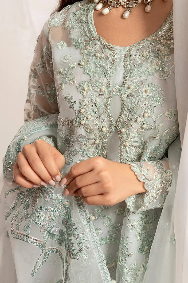 Silver Heavily Embellished Pakistani Kameez Sharara Dupatta Party Dress