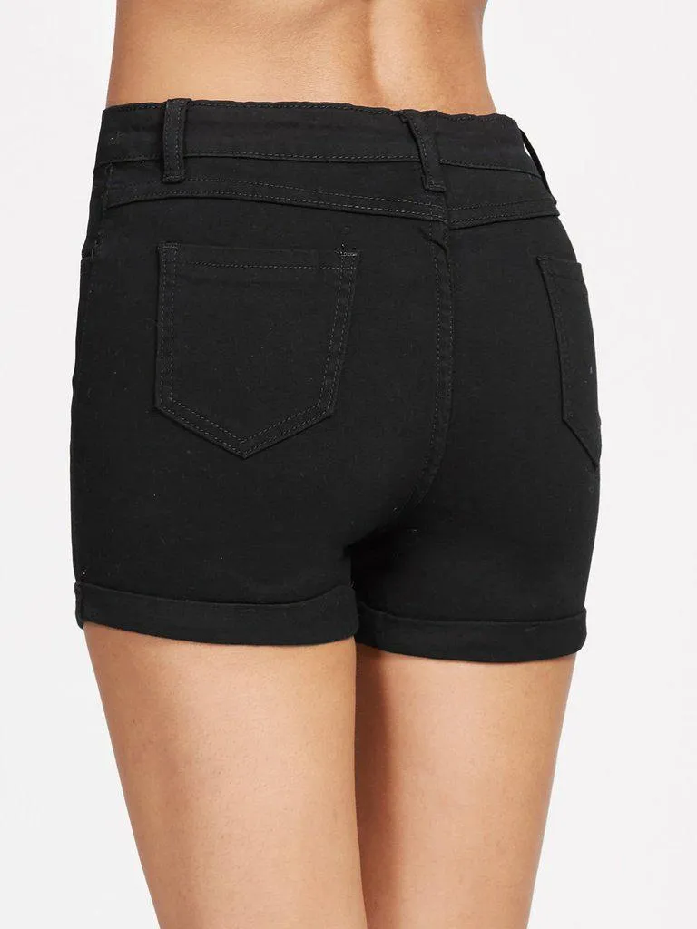 Single Breasted Cuffed Denim Shorts