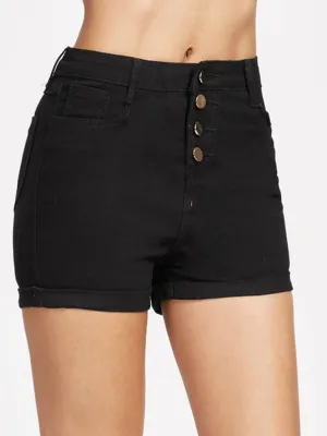 Single Breasted Cuffed Denim Shorts
