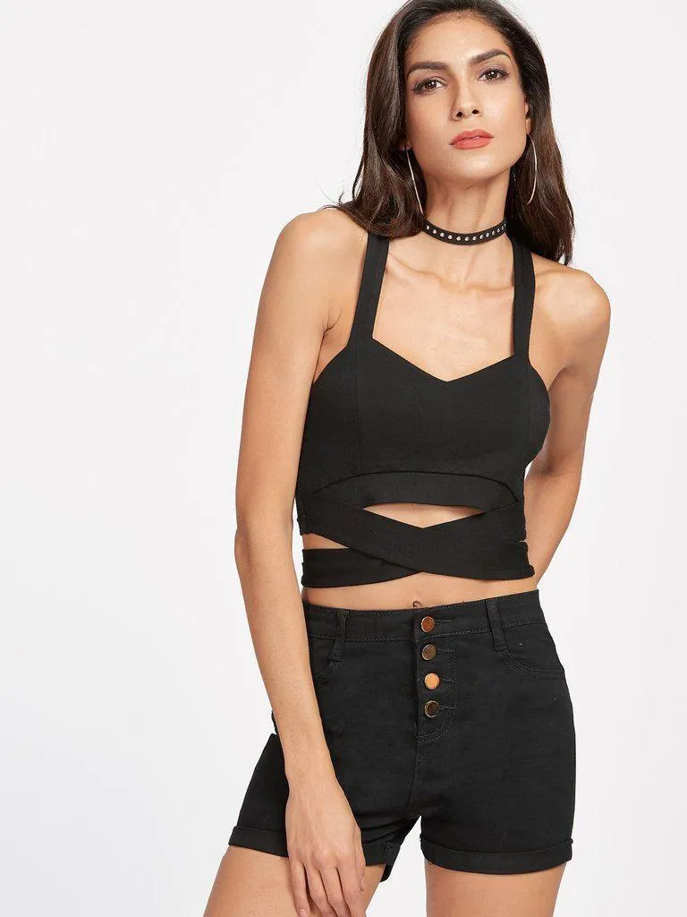 Single Breasted Cuffed Denim Shorts