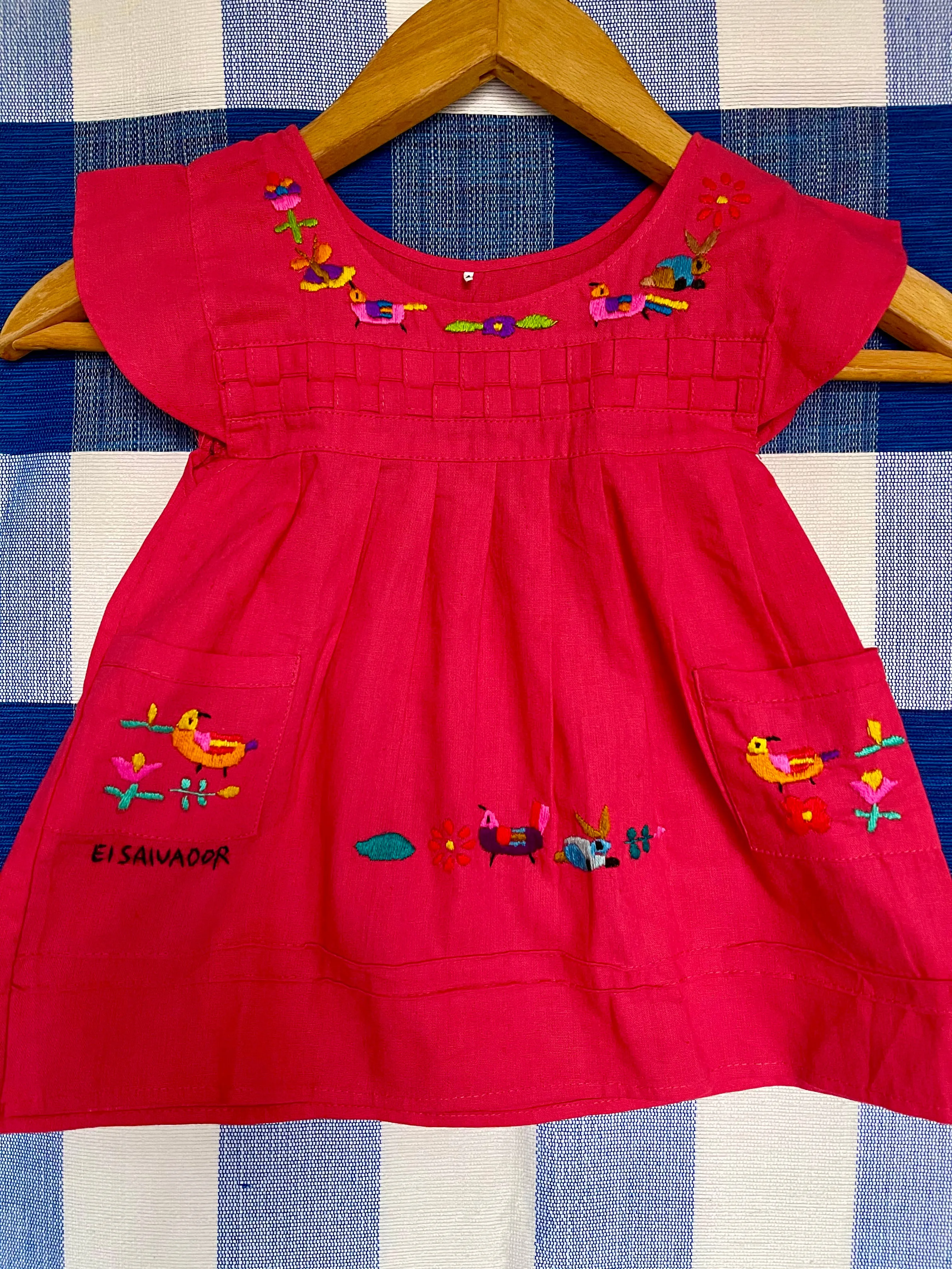 Size 9-12 mths Colorful Magenta Traditional Embroidered Dress from El Salvador