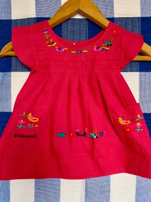 Size 9-12 mths Colorful Magenta Traditional Embroidered Dress from El Salvador