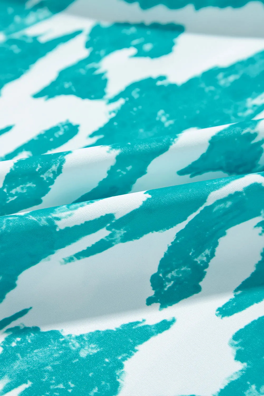 Sky Blue Abstract Print Frilled Crewneck Loose Fit Blouse