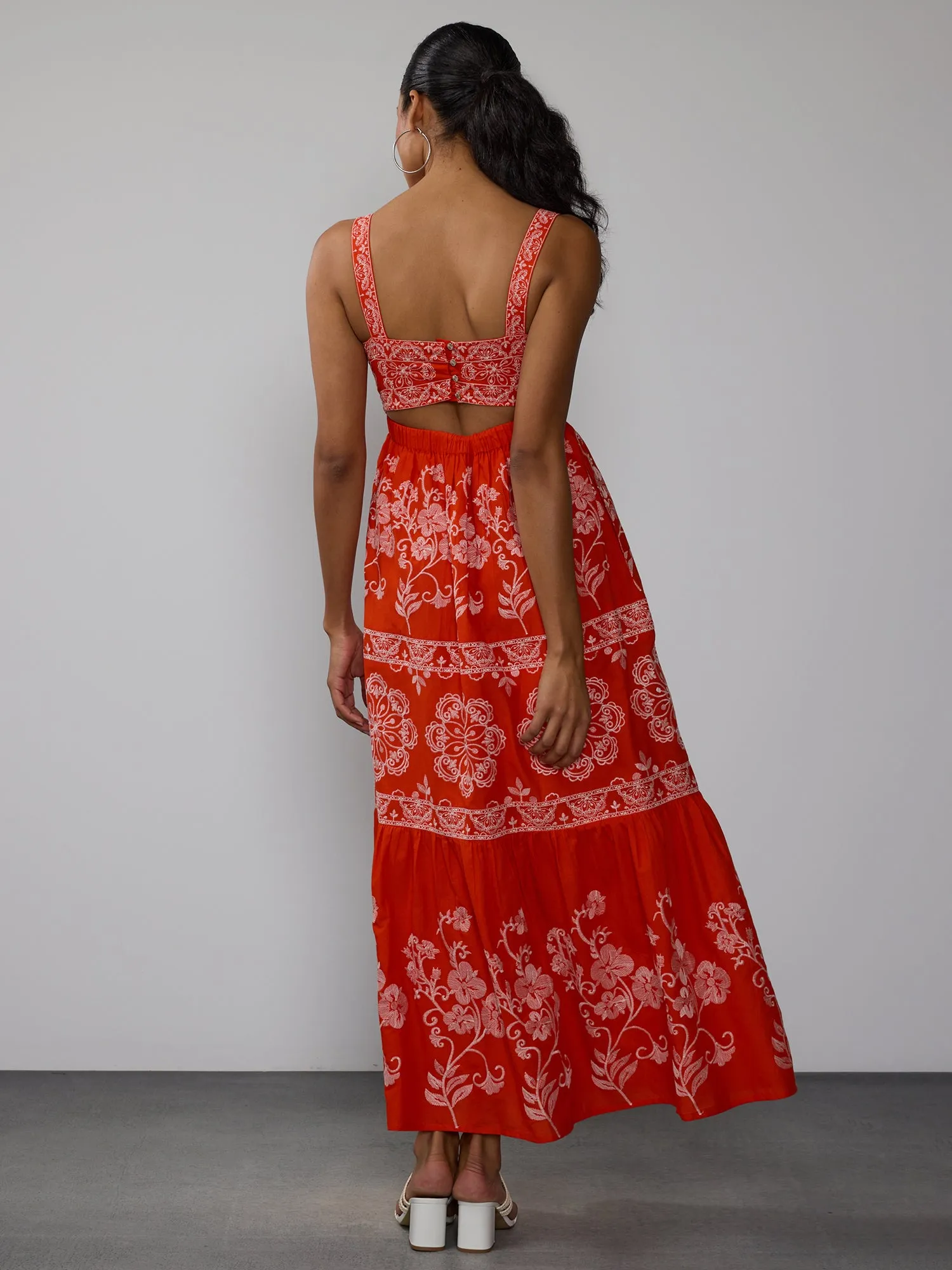 Sleeveless Embroidered Tiered Maxi Dress