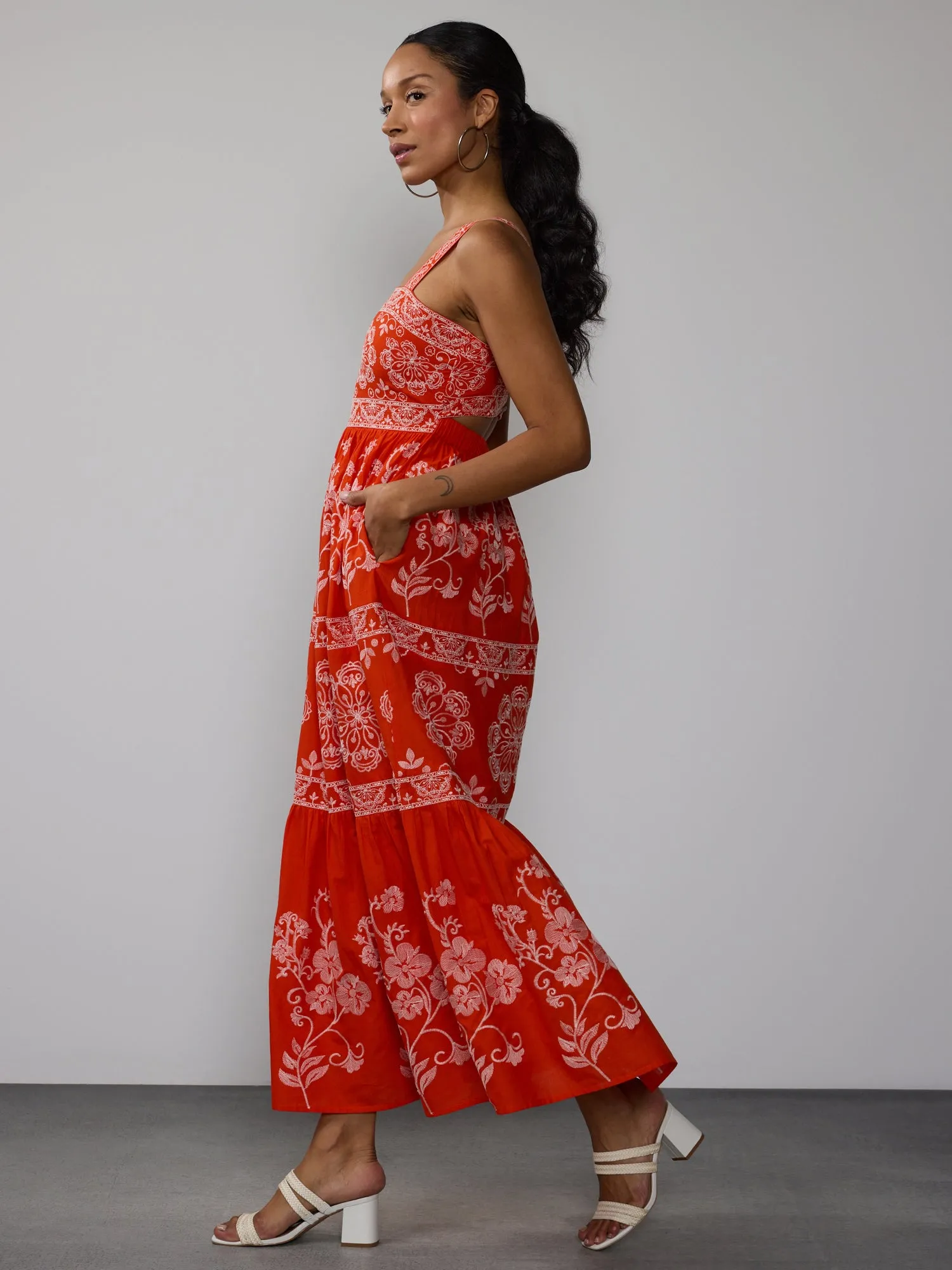 Sleeveless Embroidered Tiered Maxi Dress