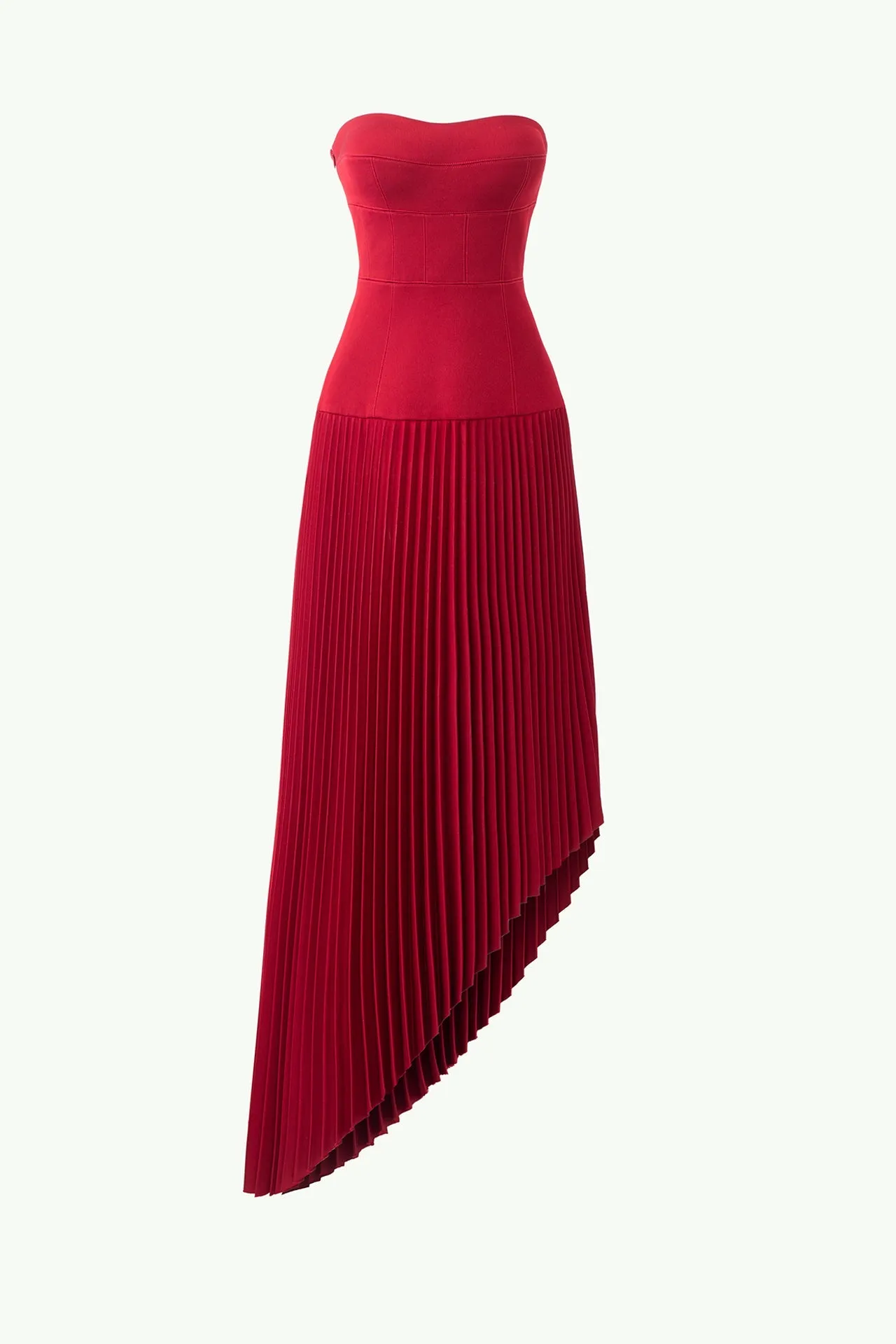 Spaghetti Strap Asymmetric Pleated midi Dress in red