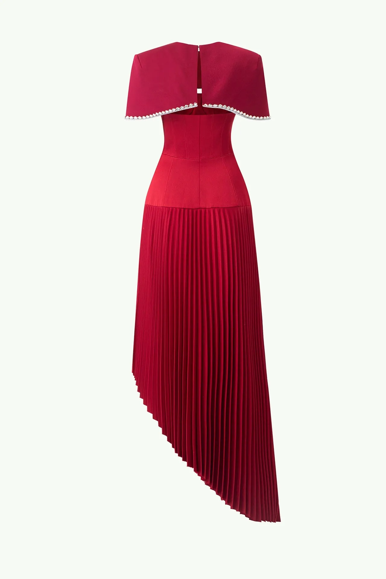 Spaghetti Strap Asymmetric Pleated midi Dress in red