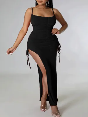 Spaghetti Strap Bodycon Ruched Dress