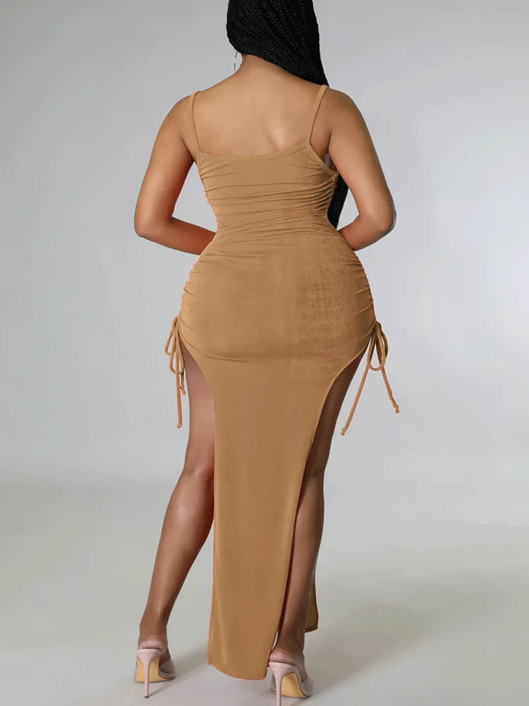 Spaghetti Strap Bodycon Ruched Dress