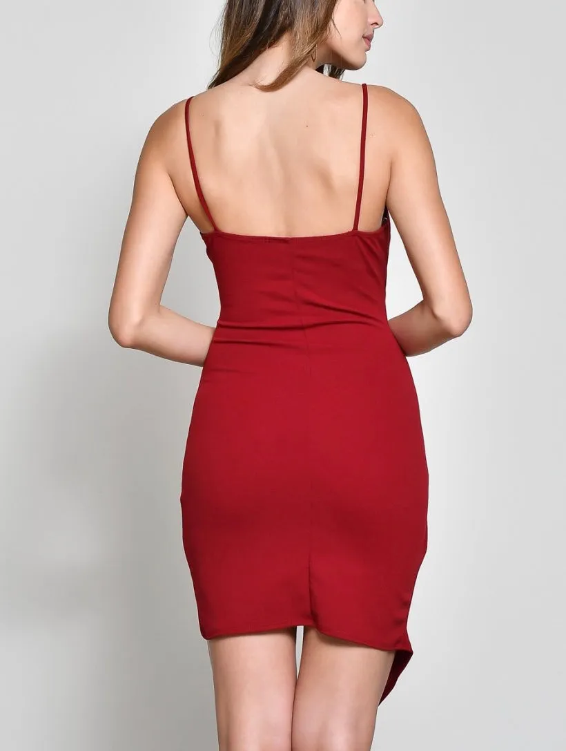 Spaghetti Strap Front Slit Layer Mini Dress