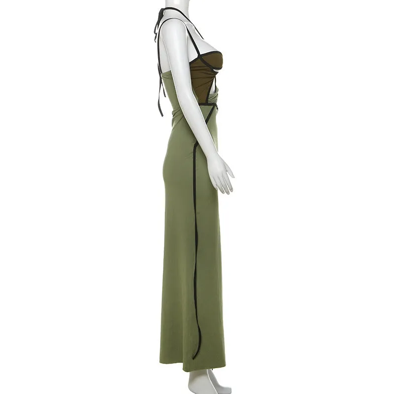 Spaghetti Strap Halter Cut Out Maxi Dress