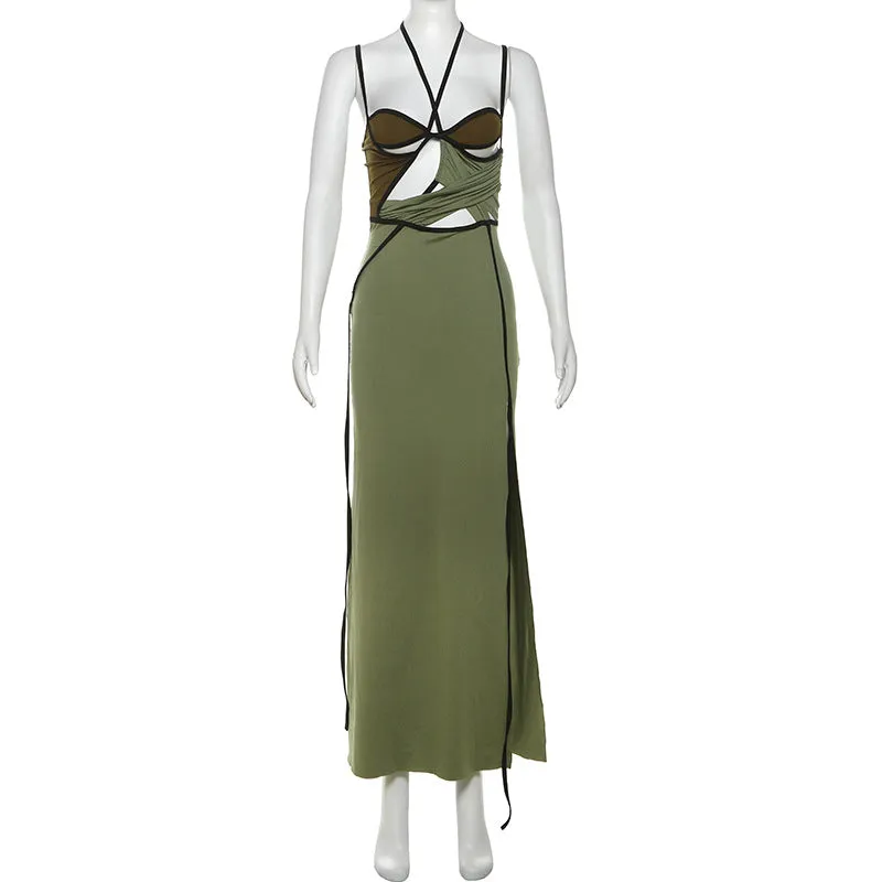 Spaghetti Strap Halter Cut Out Maxi Dress