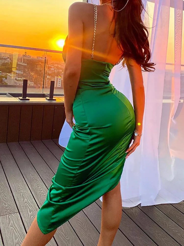 Spaghetti Strap Satin Midi Dress