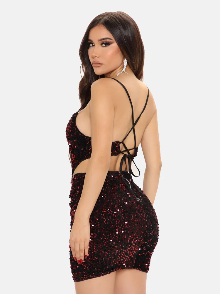 Spaghetti Strap Sequin Bodycon Dress