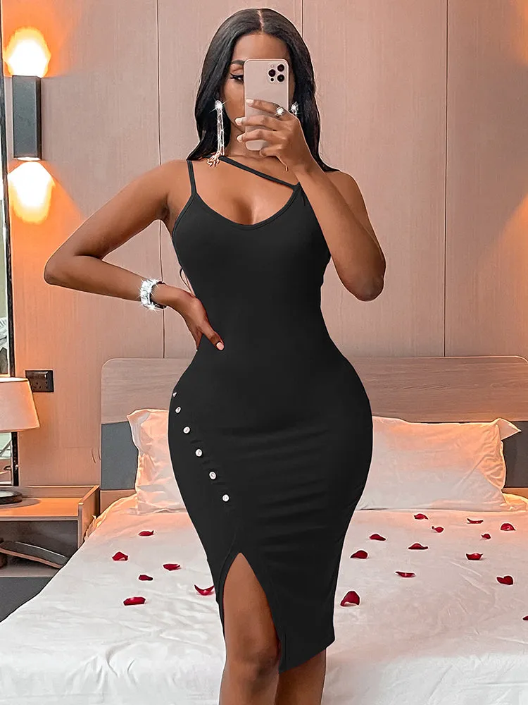 Spaghetti Strap Split Midi Dress