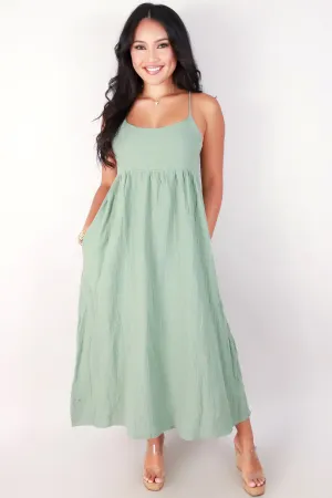 SPAGHETTI STRAP TIE BACK MAXI DRESS