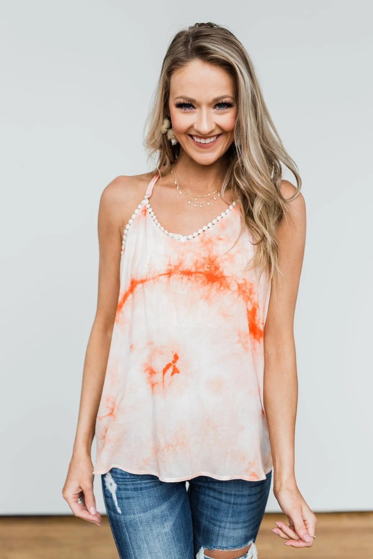 Sparks Fly Tie Dye Tank Top- Orange & Ivory